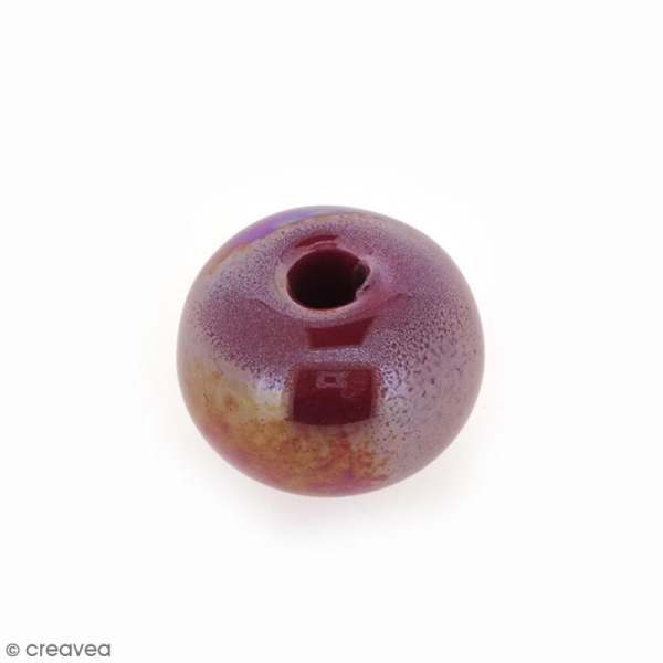 Perle aplatie en céramique - Rose fuchsia irisé - 16 mm - Photo n°1