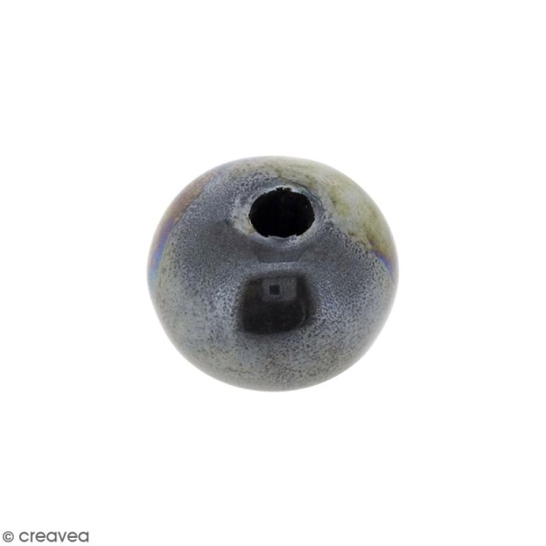 Perle ronde aplatie en céramique - Gris foncé irisé - 14 x 19 mm - Photo n°1