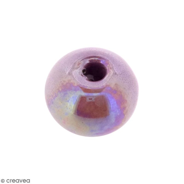 Perle ronde aplatie en céramique - Violet lilas irisé - 14 x 19 mm - Photo n°1