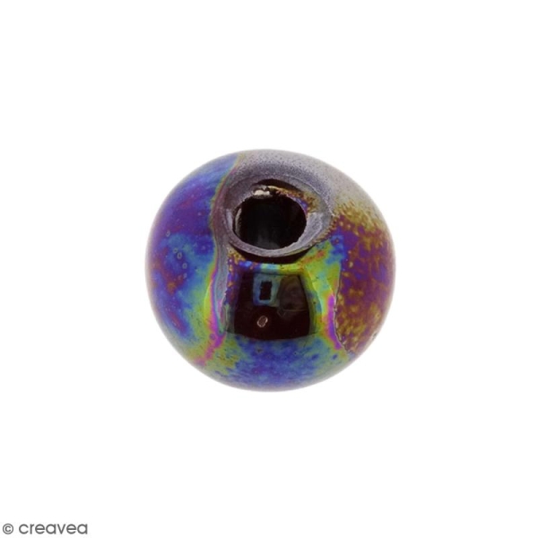Perle ronde aplatie en céramique - Marron irisé - 14 x 19 mm - Photo n°1