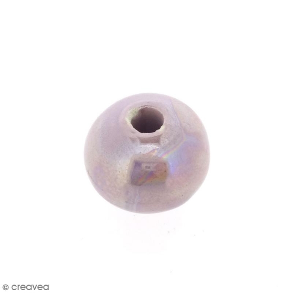 Perle ronde aplatie en céramique - Mauve irisé - 14 x 19 mm - Photo n°1