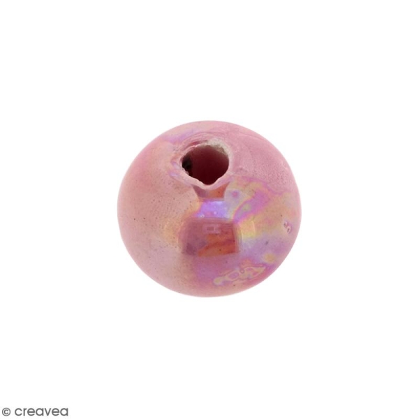 Perle ronde aplatie en céramique - Rose irisé - 14 x 19 mm - Photo n°1
