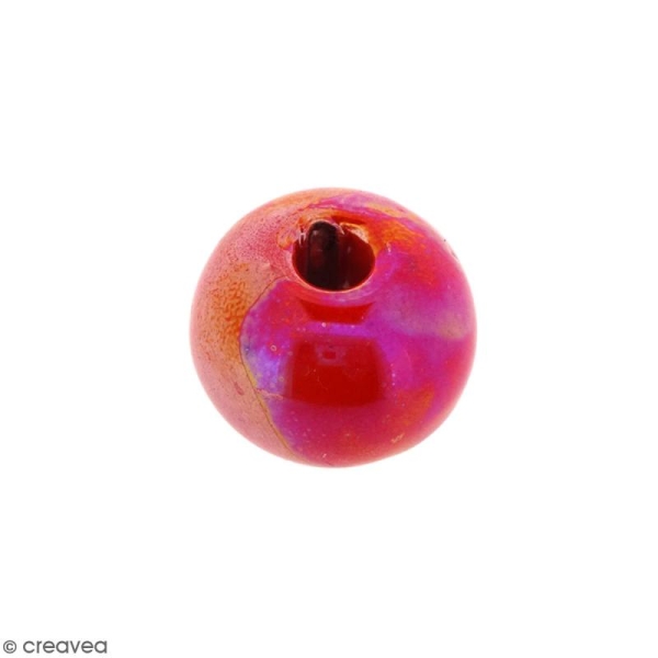 Perle ronde aplatie en céramique - Rouge irisé - 14 x 19 mm - Photo n°1