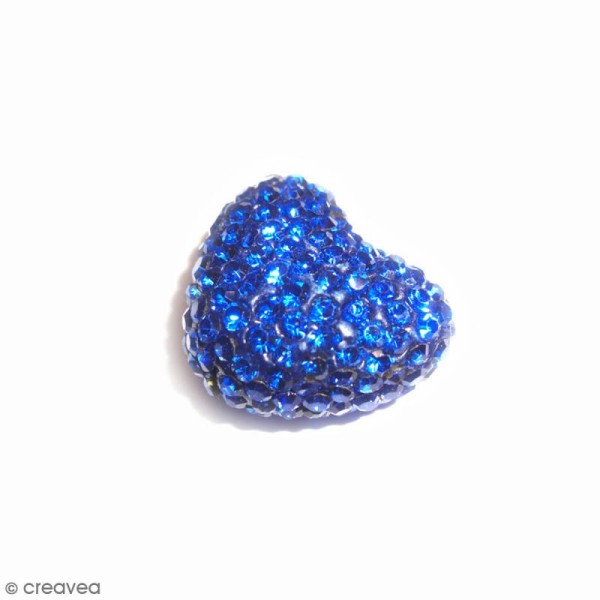 Perle coeur strass bleu - 17 mm - Photo n°1