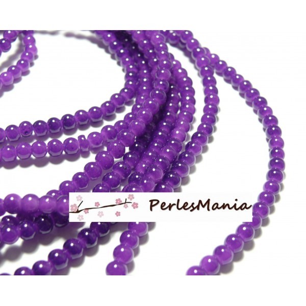 1 fil d'environ 133 perles de Verre imitation Jade Violet 6mm H76637 - Photo n°1