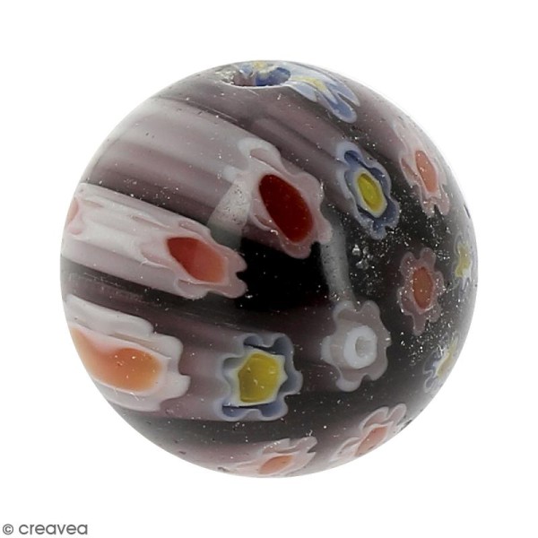 Perle de verre Millefiori Noire - 14 mm - Photo n°1
