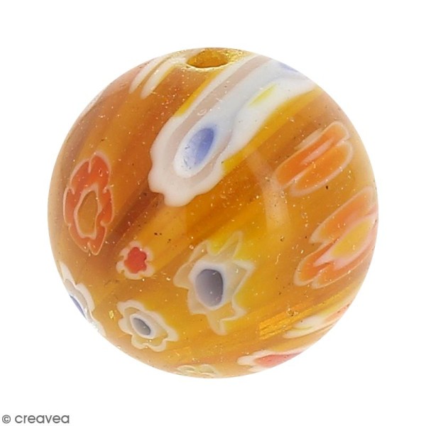 Perle de verre Millefiori Orange - 14 mm - Photo n°1