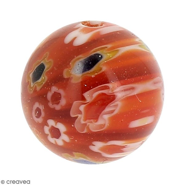 Perle de verre Millefiori - Rouge - 14 mm - Photo n°1