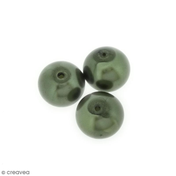 Perles en verre nacrées Vert olive - 10 mm - 10 pcs - Photo n°1