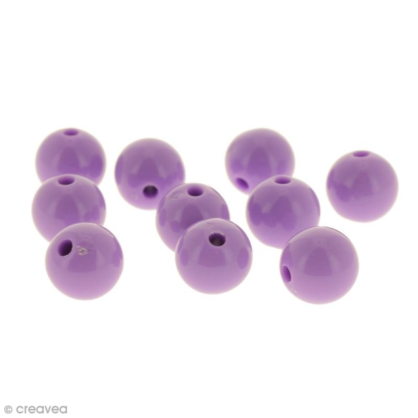 Perles acryliques Violet mauve - 12 mm de diamètre - 10 pcs - Photo n°1