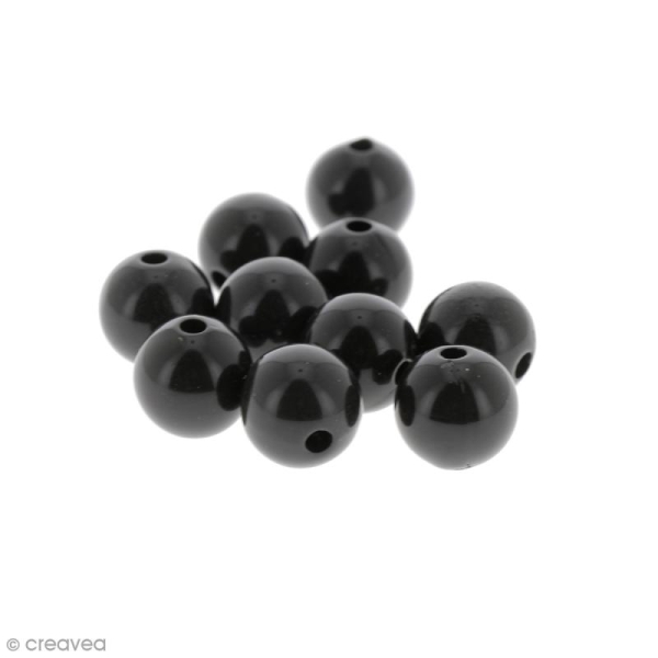 Perles acryliques Noir - 12 mm de diamètre - 10 pcs - Photo n°1