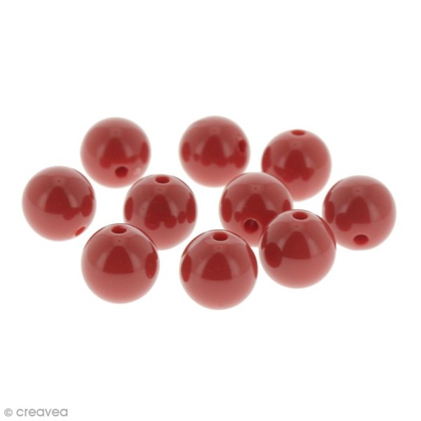 Perles acryliques Rouge - 12 mm de diamètre - 10 pcs - Photo n°1
