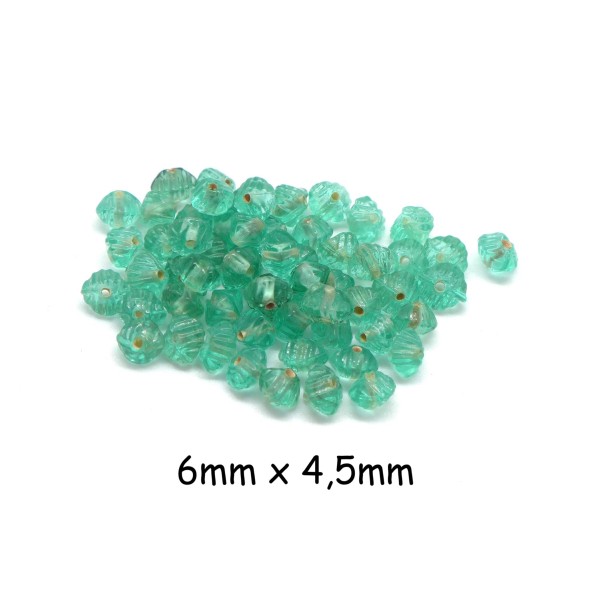 100 Perles Toupie 6mm En Verre Strié Vert D'eau - Photo n°1