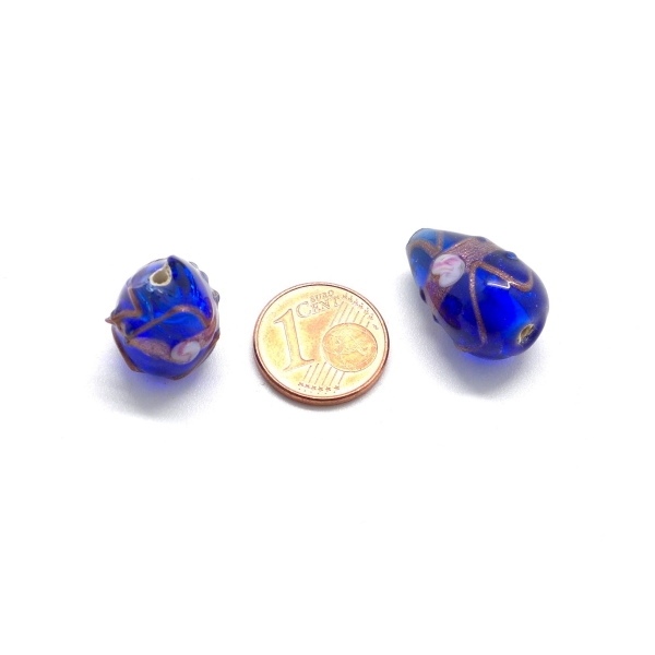 R-5 Perles Goutte En Verre Bleu Saphir Style Façon Murano - Photo n°2