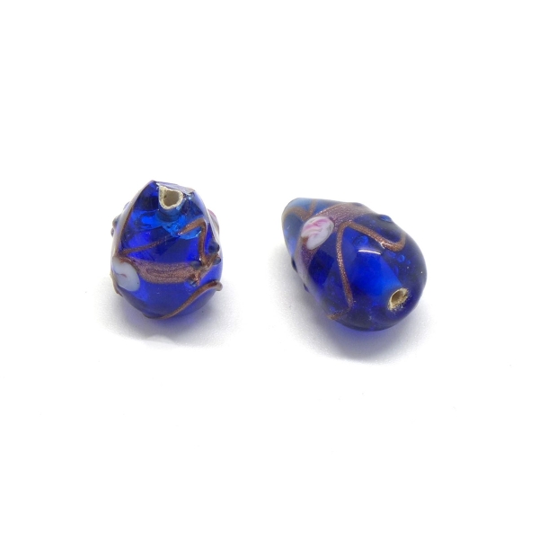 R-5 Perles Goutte En Verre Bleu Saphir Style Façon Murano - Photo n°3