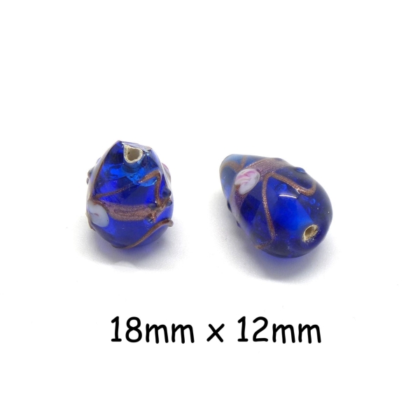 R-5 Perles Goutte En Verre Bleu Saphir Style Façon Murano - Photo n°1