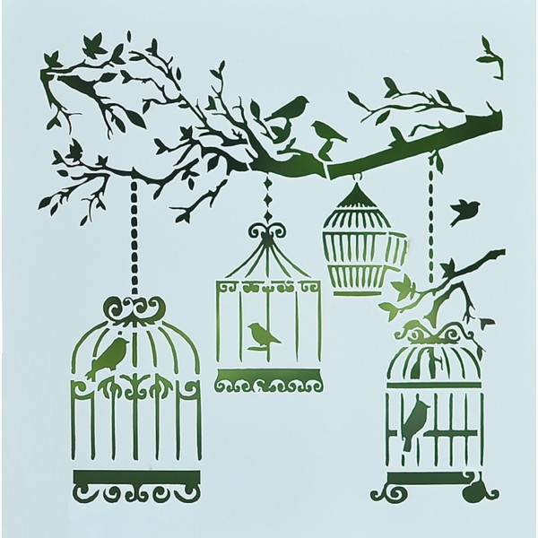 POCHOIR PLASTIQUE 13*13cm : cages oiseaux - Photo n°1