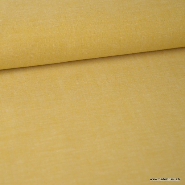 Tissu popeline coton chambray coloris Moutarde - Photo n°1