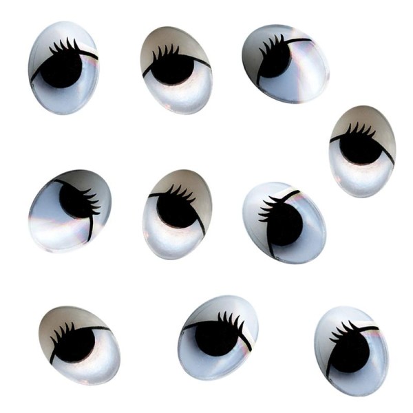 Yeux ovales avec pupilles mobiles et cils en plastique 1,2 cm x 10 - Photo n°1