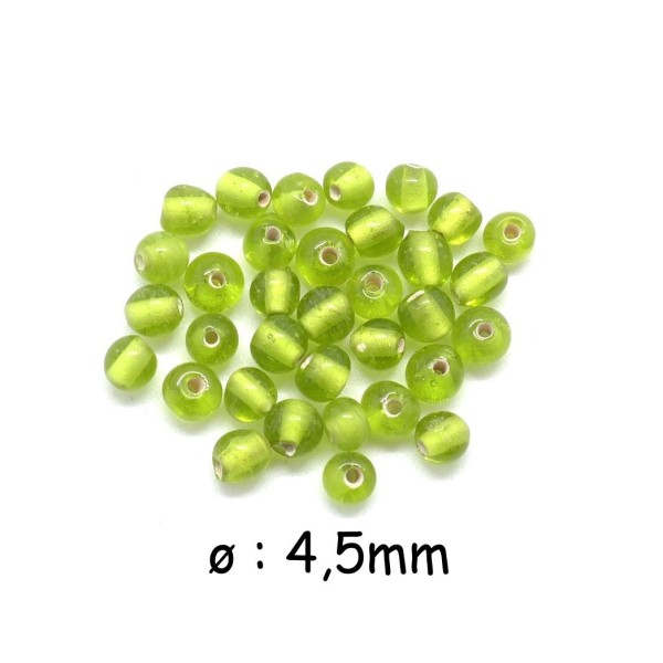 100 Perles Ronde 4,5mm En Verre De Couleur Vert Olive Clair Transparent - Photo n°1