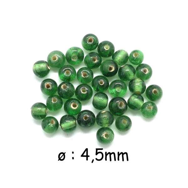 100 Perles 4,5mm En Verre Ronde De Couleur Vert Transparent - Photo n°1