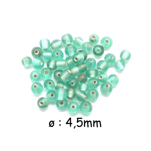100 Perles Ronde 4,5mm En Verre De Couleur Vert D'eau Translucide Intérieur Blanc - Photo n°1