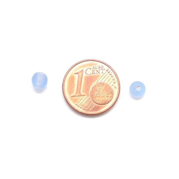 100 Perles Ronde 4,5mm Bleu Clair Givré En Verre - Photo n°2