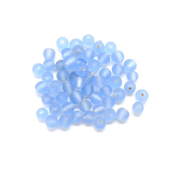 100 Perles Ronde 4,5mm Bleu Clair Givré En Verre - Photo n°3
