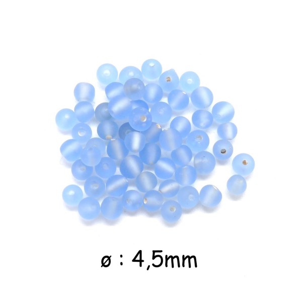 100 Perles Ronde 4,5mm Bleu Clair Givré En Verre - Photo n°1