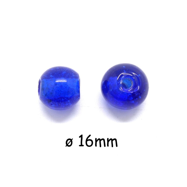 5 Perles Ronde En Verre Bleu Saphir Transparent 16mm - Photo n°1