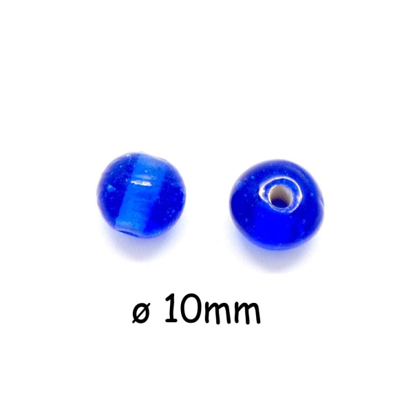 10 Perles Ronde 10mm Bleu Saphir En Verre - Photo n°1