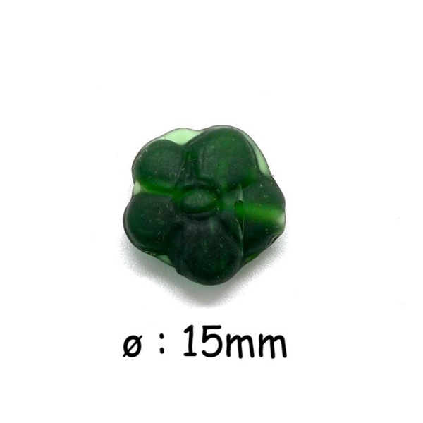 5 Perles En Verre Forme Fleur De Couleur Vert Foncé Opaque - Photo n°1
