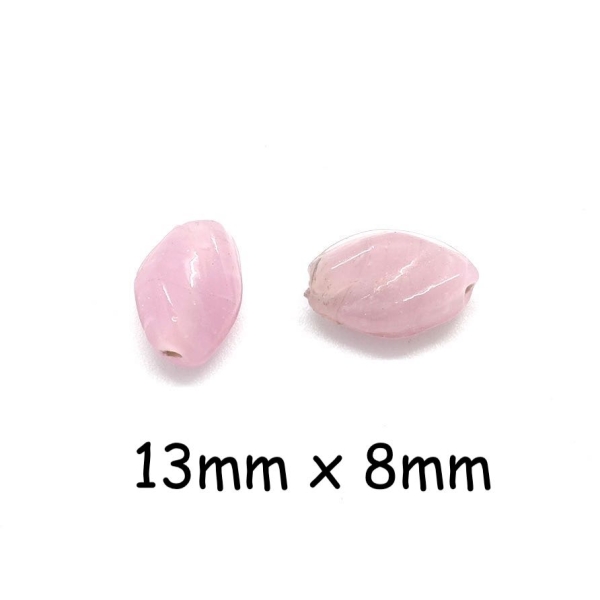 25 Perles En Verre Olive Torsadé Rose Clair Brillant 13mm X 8mm - Photo n°1