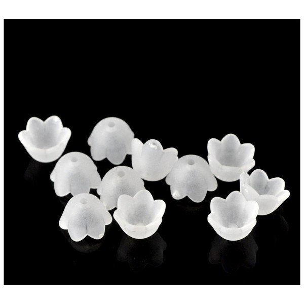 60 Perles en Acrylique Forme Fleur Blanc Givré 10mm x 9mm - Photo n°1