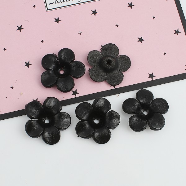 1 Applique Cuir Fleur Noir 25mm - Création Bijoux - SC0110250 - Photo n°1