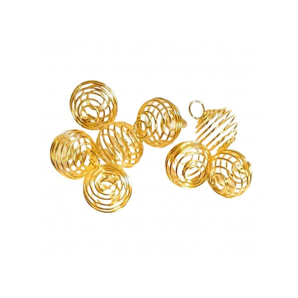 10 X petites cages dorées ou boules ressort pour porter pierres roulées, perles en pendentif 1,5cm - Photo n°1