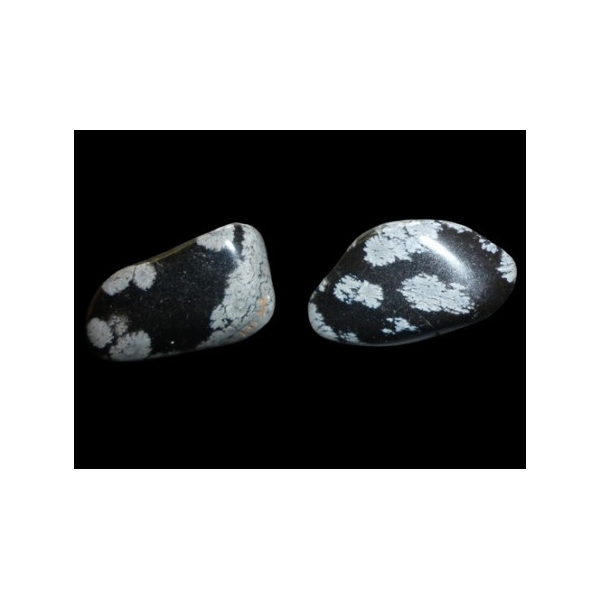 Lot de 2 pierres roulées en obsidienne noire mouchetée blanc neige - Photo n°4