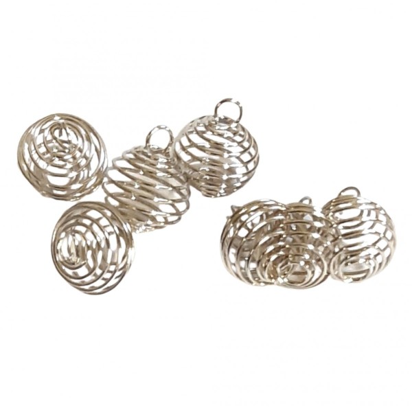 10 X petites Cages ou boules ressort pour pendentif ou perles argenté fonçé 1,5cm - Photo n°1