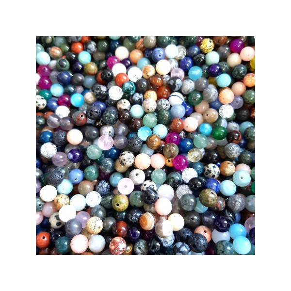 100 perles rondes Mix de pierres semi précieuses 8mm (7mm) mélange méli mélo - Photo n°1