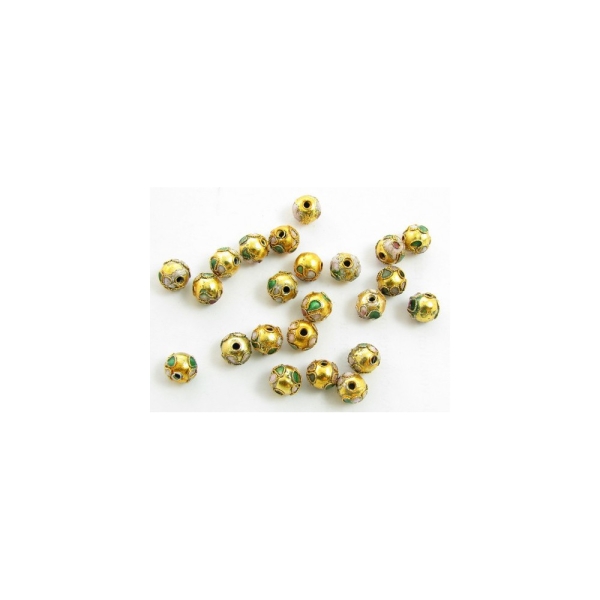 Lot de 20 perles cloisonnées chinoises rondes 8 mm 8mm doré - Photo n°1