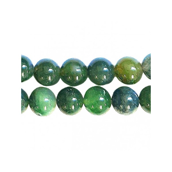 Fil de 35 perles rondes 10mm 10 mm en agate aquatique verte mousse - Photo n°1