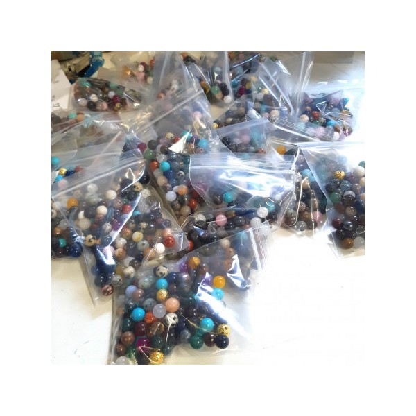 100 perles rondes Meli Melo Mix mélange de pierres fines 6mm (5mm) - Photo n°2