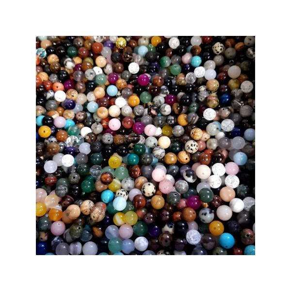 100 perles rondes Meli Melo Mix mélange de pierres fines 6mm (5mm) - Photo n°4