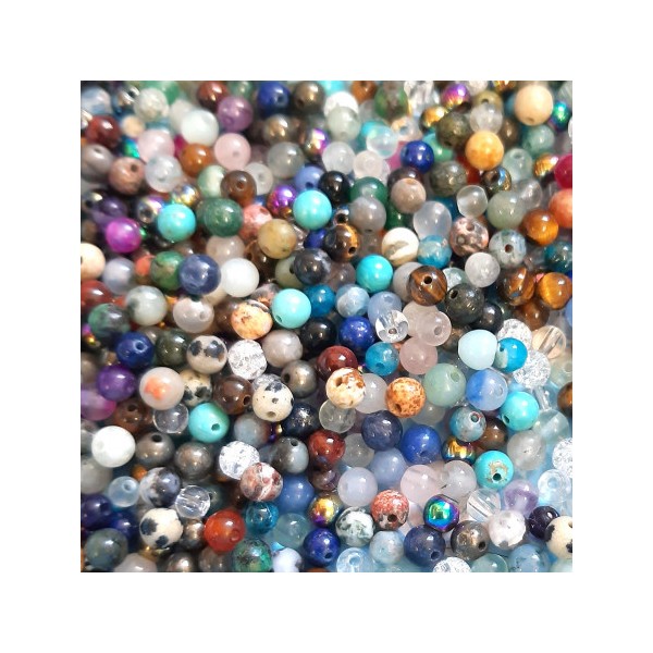 100 perles rondes Meli Melo Mix mélange de pierres fines 6mm (5mm) - Photo n°1