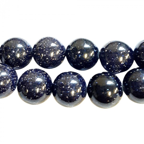 Fil de 95 perles rondes 4 mm en pierre de nuit bleu pailletée synthétique - Photo n°1