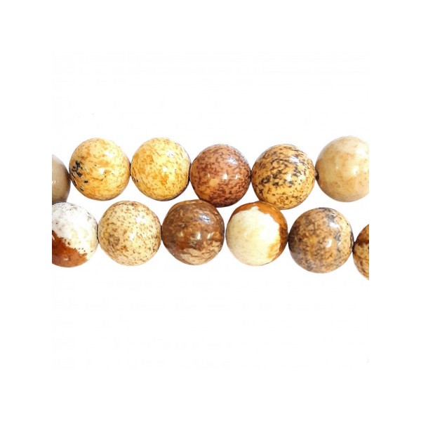 Fil de 58 perles rondes 6mm 6 mm en jaspe paysage beige marron - Photo n°1