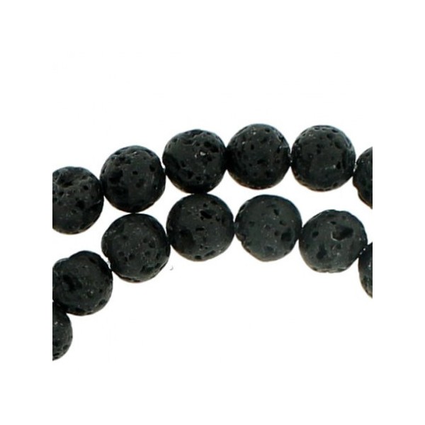 Fil de 56 perles rondes 6mm 6 mm en pierre de lave noire - Photo n°2