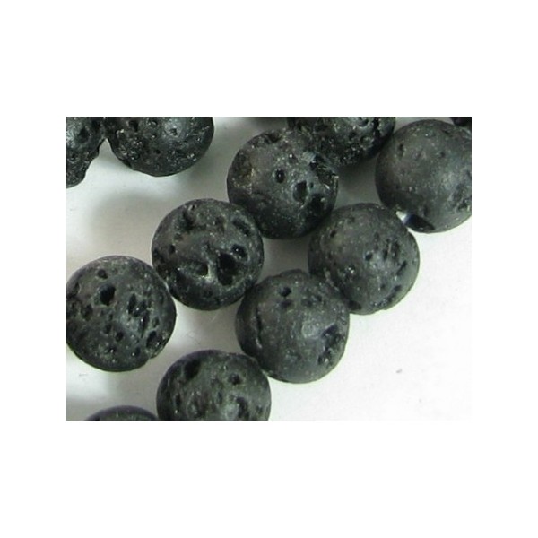 Fil de 56 perles rondes 6mm 6 mm en pierre de lave noire - Photo n°3