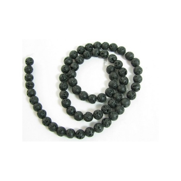 Fil de 56 perles rondes 6mm 6 mm en pierre de lave noire - Photo n°4