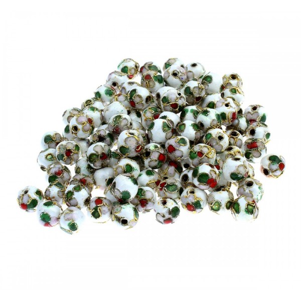 Lot de 20 perles cloisonnées chinoises rondes 8 mm 8mm blanc - Photo n°1
